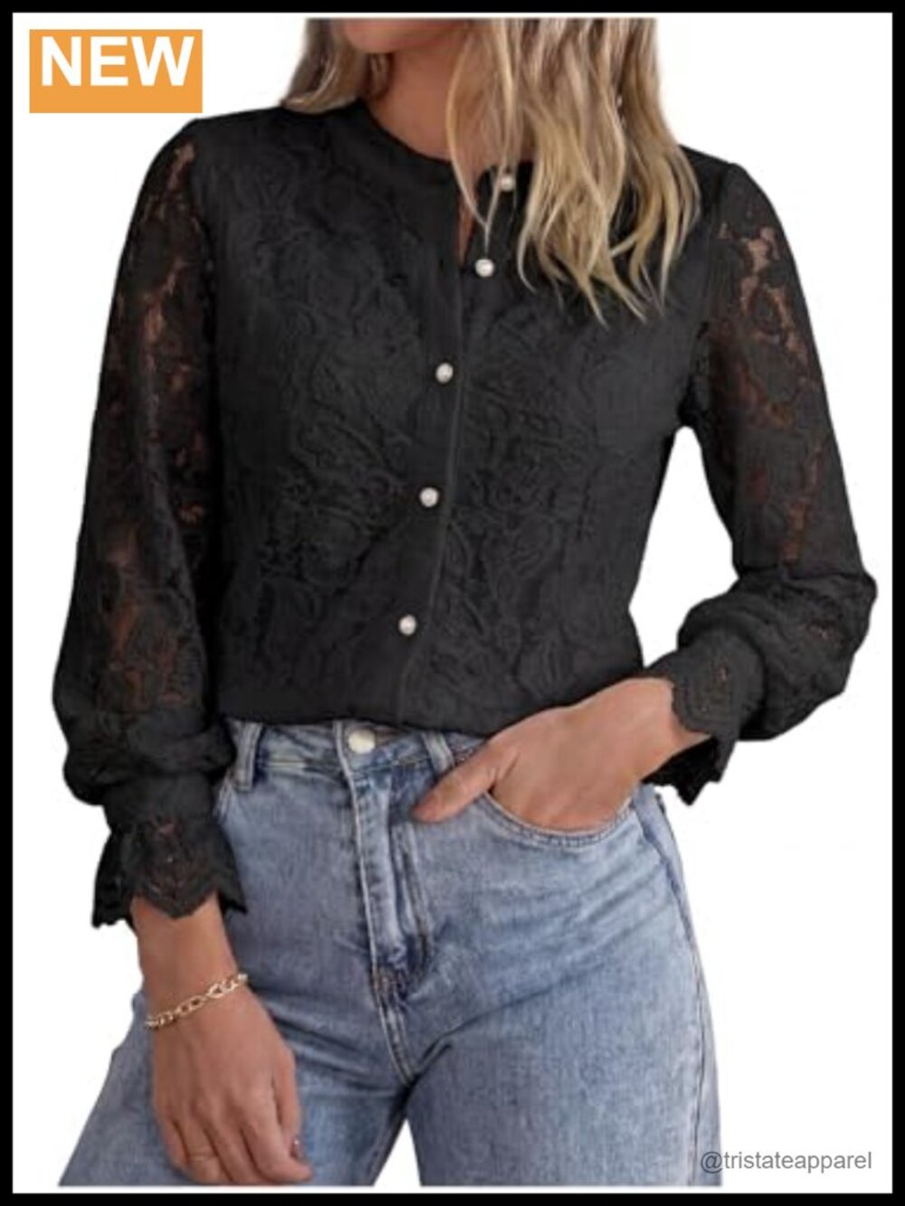 Women's Long Sleeve Lace Button Down Blouse Dressy Casual Top